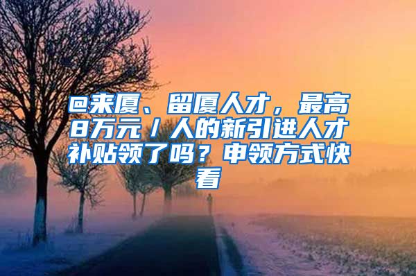 @来厦、留厦人才，最高8万元／人的新引进人才补贴领了吗？申领方式快看→