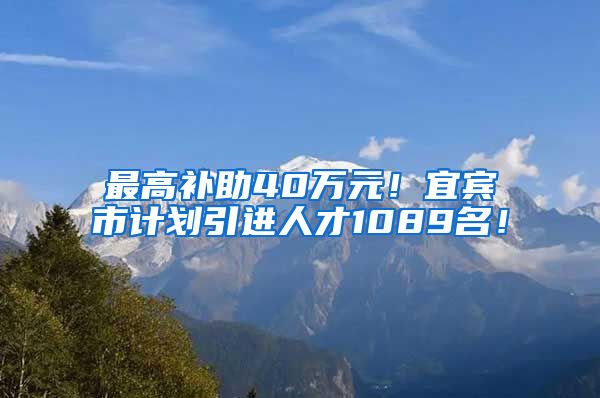 最高补助40万元！宜宾市计划引进人才1089名！