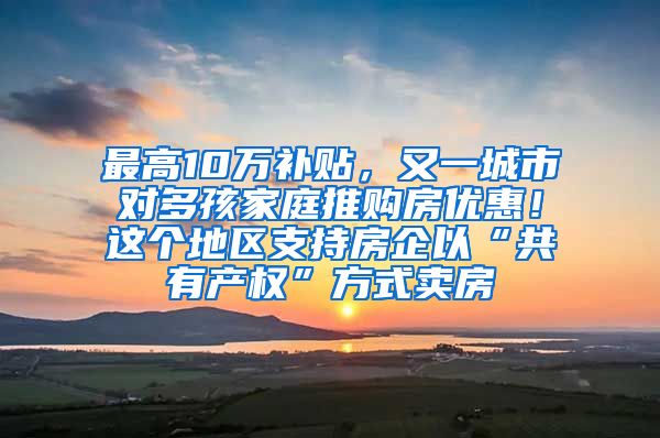 最高10万补贴，又一城市对多孩家庭推购房优惠！这个地区支持房企以“共有产权”方式卖房