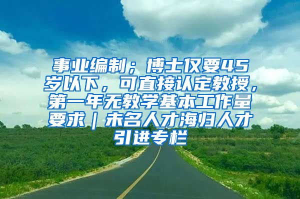 事业编制；博士仅要45岁以下，可直接认定教授，第一年无教学基本工作量要求｜未名人才海归人才引进专栏