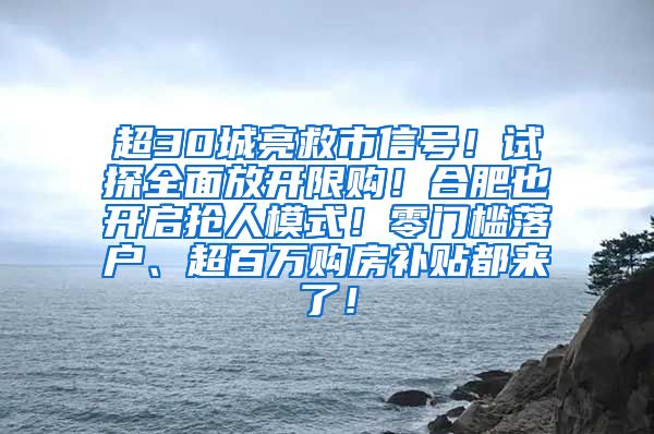 超30城亮救市信号！试探全面放开限购！合肥也开启抢人模式！零门槛落户、超百万购房补贴都来了！