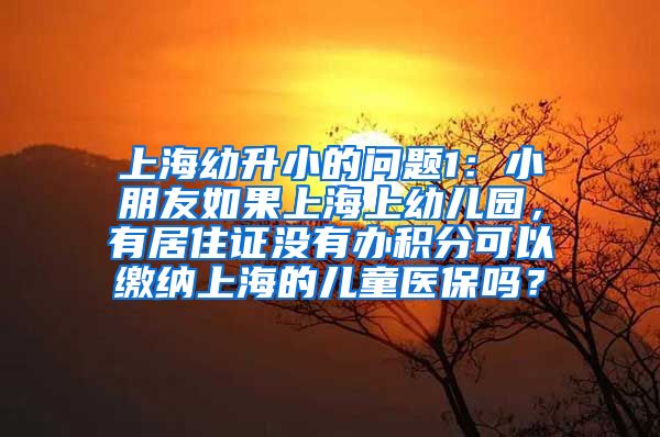 上海幼升小的问题1：小朋友如果上海上幼儿园，有居住证没有办积分可以缴纳上海的儿童医保吗？