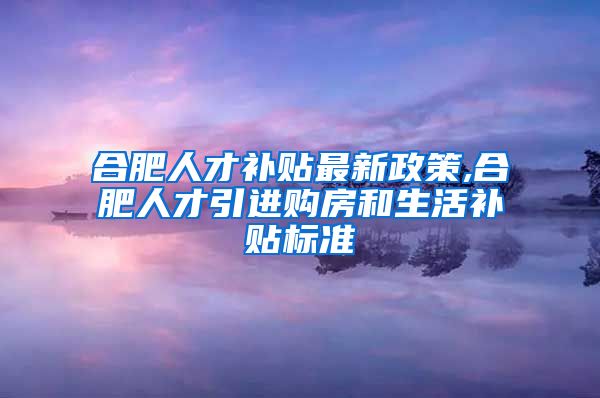 合肥人才补贴最新政策,合肥人才引进购房和生活补贴标准