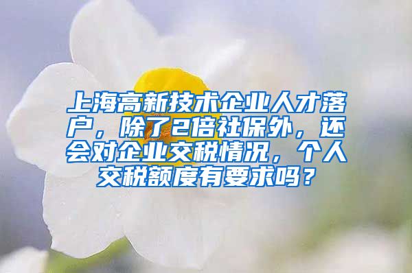 上海高新技术企业人才落户，除了2倍社保外，还会对企业交税情况，个人交税额度有要求吗？