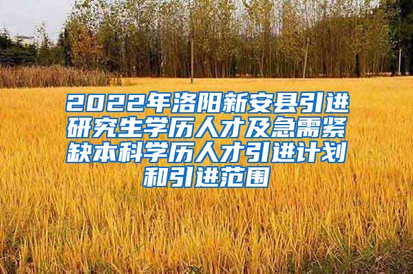 2022年洛阳新安县引进研究生学历人才及急需紧缺本科学历人才引进计划和引进范围