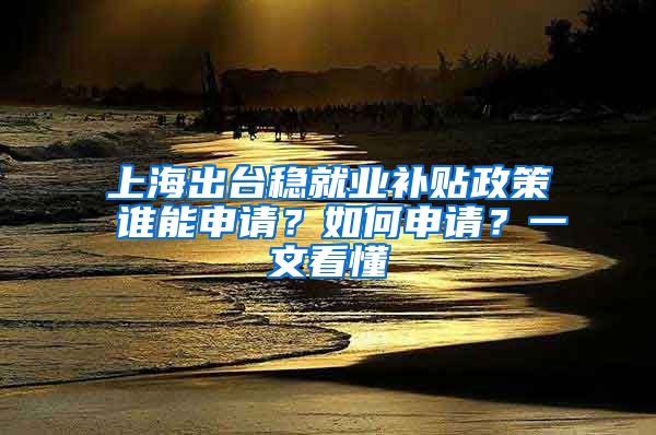 上海出台稳就业补贴政策 谁能申请？如何申请？一文看懂