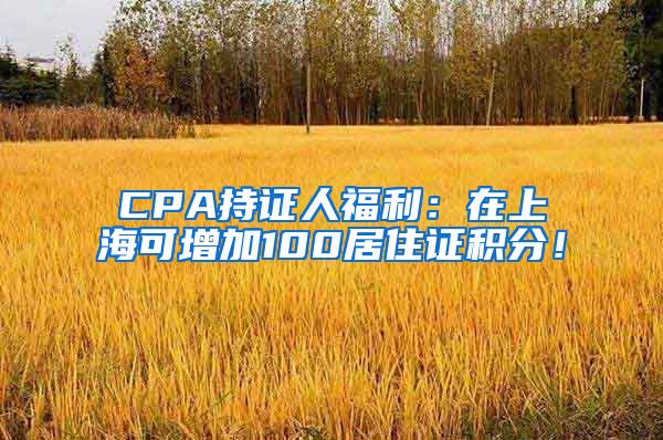 CPA持证人福利：在上海可增加100居住证积分！