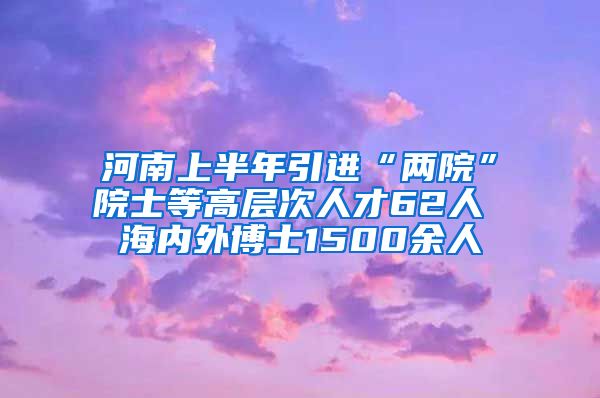 河南上半年引进“两院”院士等高层次人才62人 海内外博士1500余人