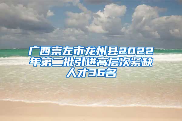 广西崇左市龙州县2022年第二批引进高层次紧缺人才36名